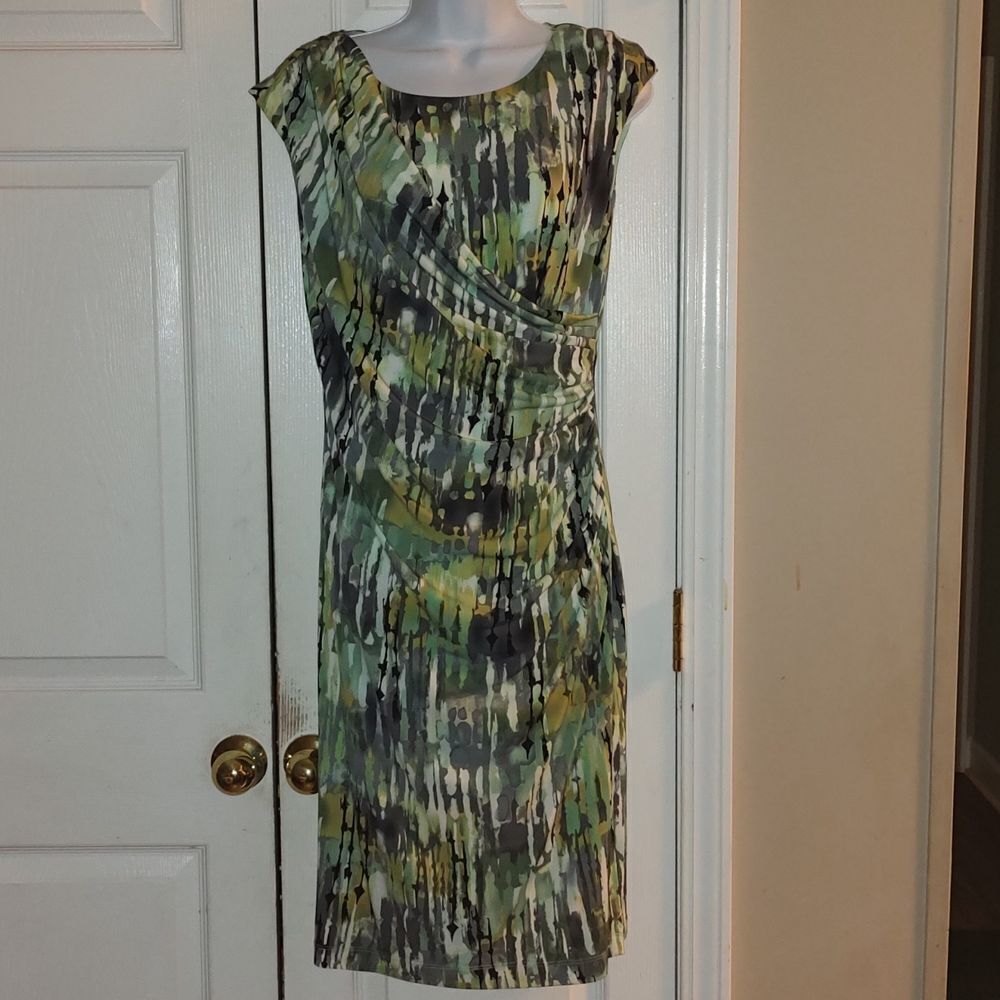 Connected apparel multicolor dress faux wrap dress  Sz 8  EUC